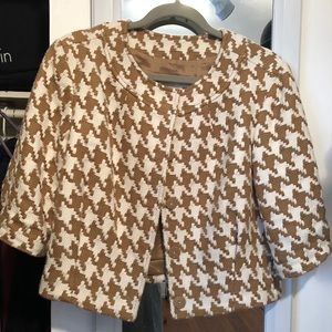 Michael Kors Tan Houndstooth Cropped Blazer